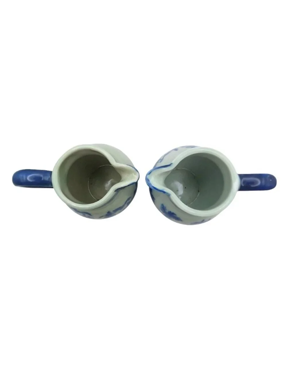 Victoria Ware Flow Blue Creamer Set of 2 Ironstone Transferware Pitchers Vintage